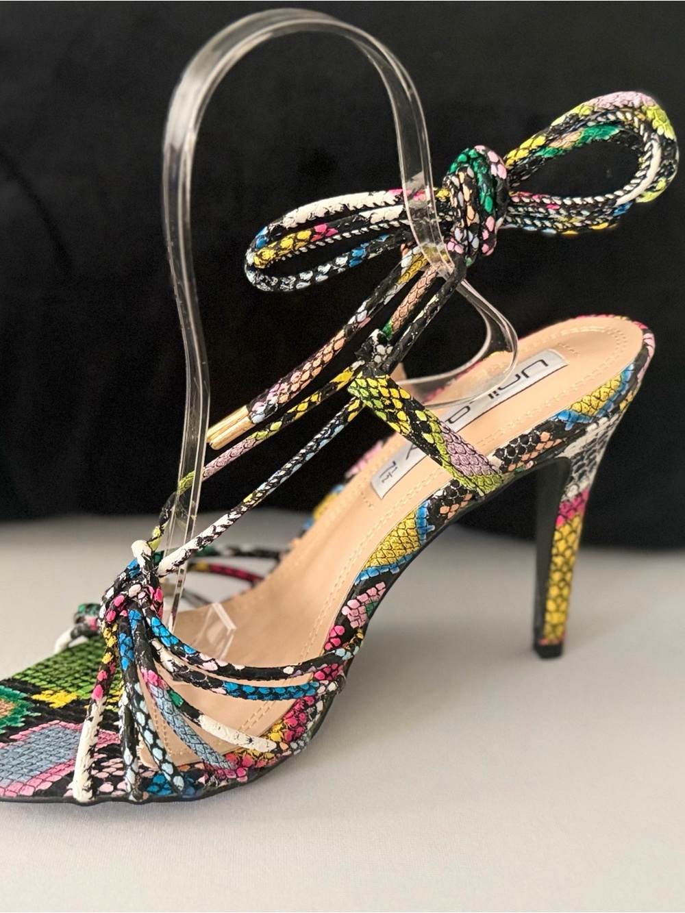 Multicolor Snake-Print Lace-Up Stiletto Sandal by Unknown Brand